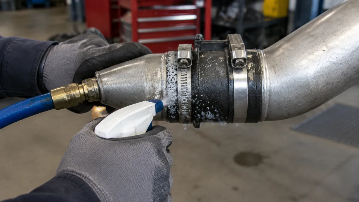 Diesel charge air system layout showing the turbocharger intercooler pipes boots and clamps where boost leaks occur